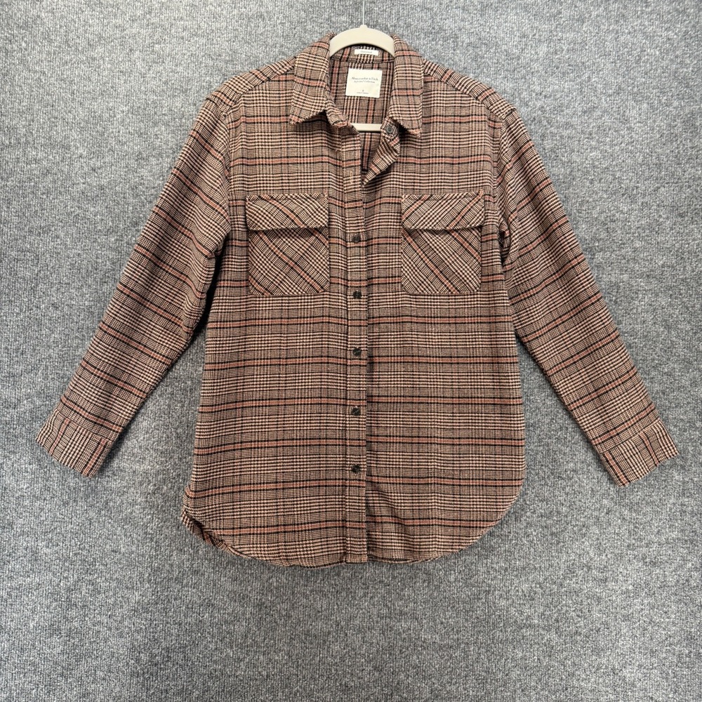 Abercrombie & Fitch Shirt Womens S Brown Plaid Button Up Oversized Grunge Casual